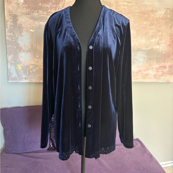 Cleo Vintage Navy Velvet Loungewear‎ 2 Piece Ensemble Petite Size S - Picture 13 of 13